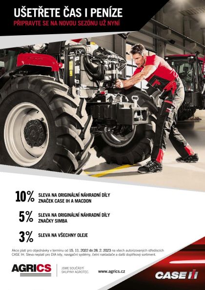 Připravte na sezónu váš traktor CASE IH a ušetřete nyní peníze